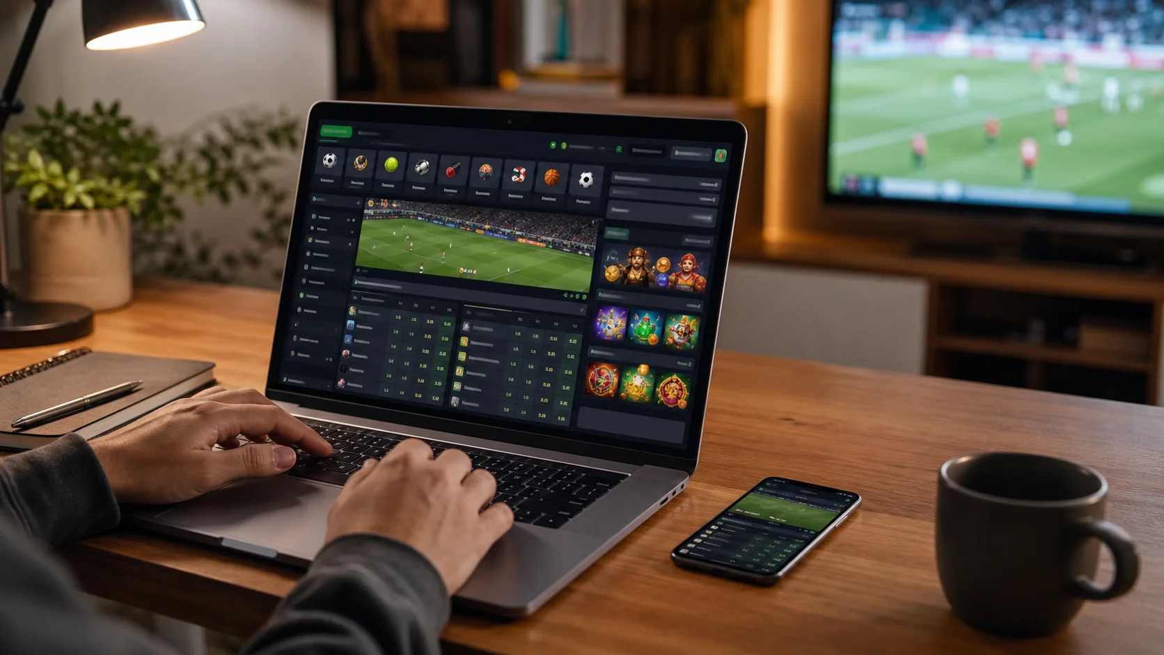 Plataforma betfury em notebook e celular com apostas esportivas e cassino online